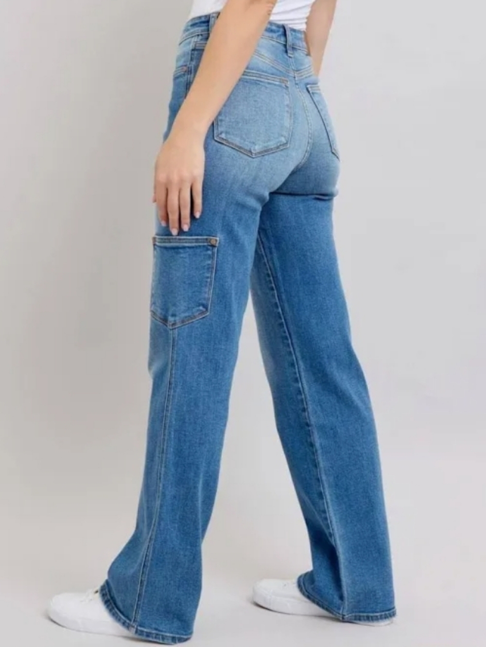 Judy Blue 90's Straight Fit High Rise Cargo Jeans - Size 7/28 - Picture 10 of 13